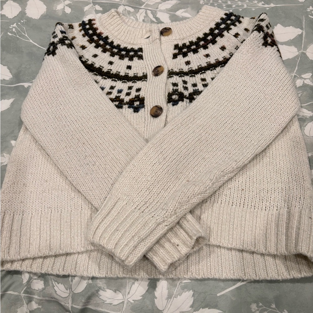 Old Navy Cream Cardigan with Green Accents
